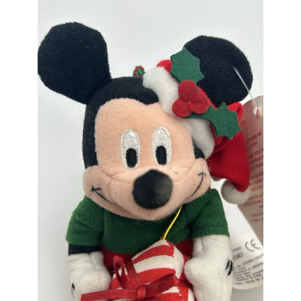 Disney Store Candy Cane Christmas Mickey Mouse Plush Hanging Ornament Vintage